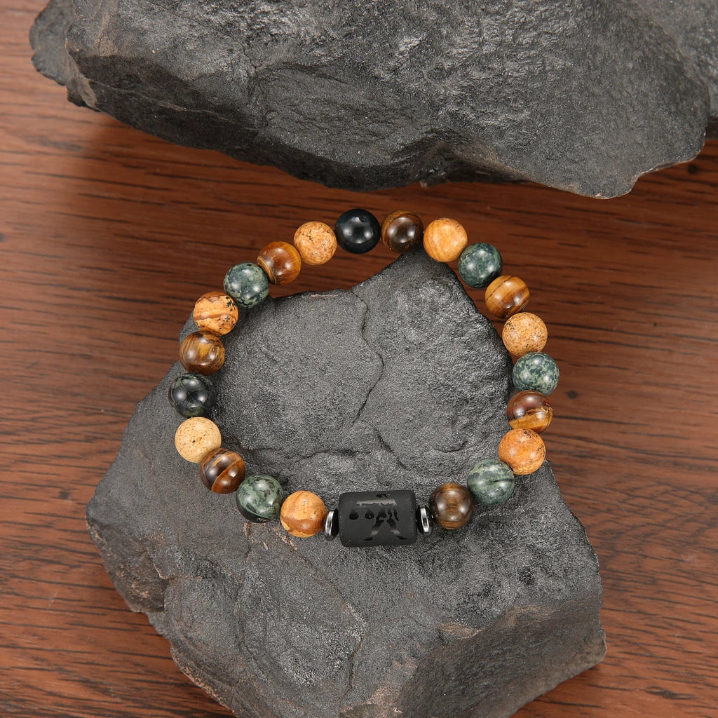 GELANG BATU ALAM MATA HARIO MOTIF 12 ZODIAK UNTUK PRIA | Men's Natural Stone Tiger Eye 12 Constellation Round Beads Bracelet Fashion Jewelry