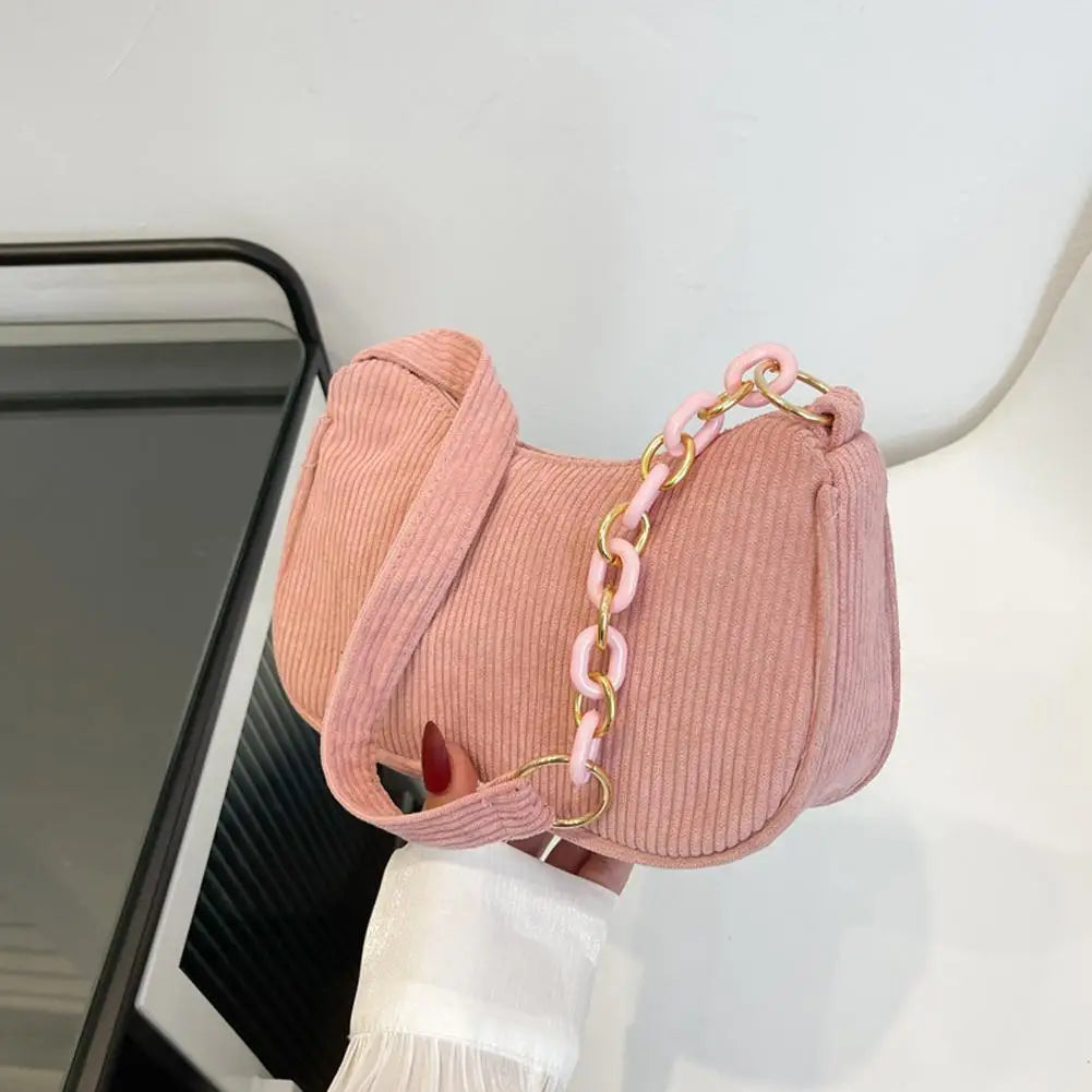 Korean Style Women Corduroy Shoulder Bag Vintage Underarm Handbag 5 Colors