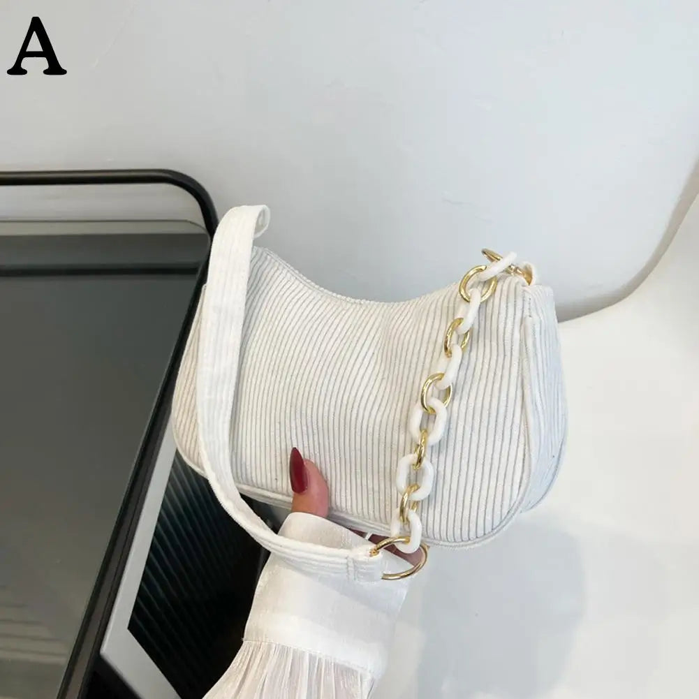 Korean Style Women Corduroy Shoulder Bag Vintage Underarm Handbag 5 Colors