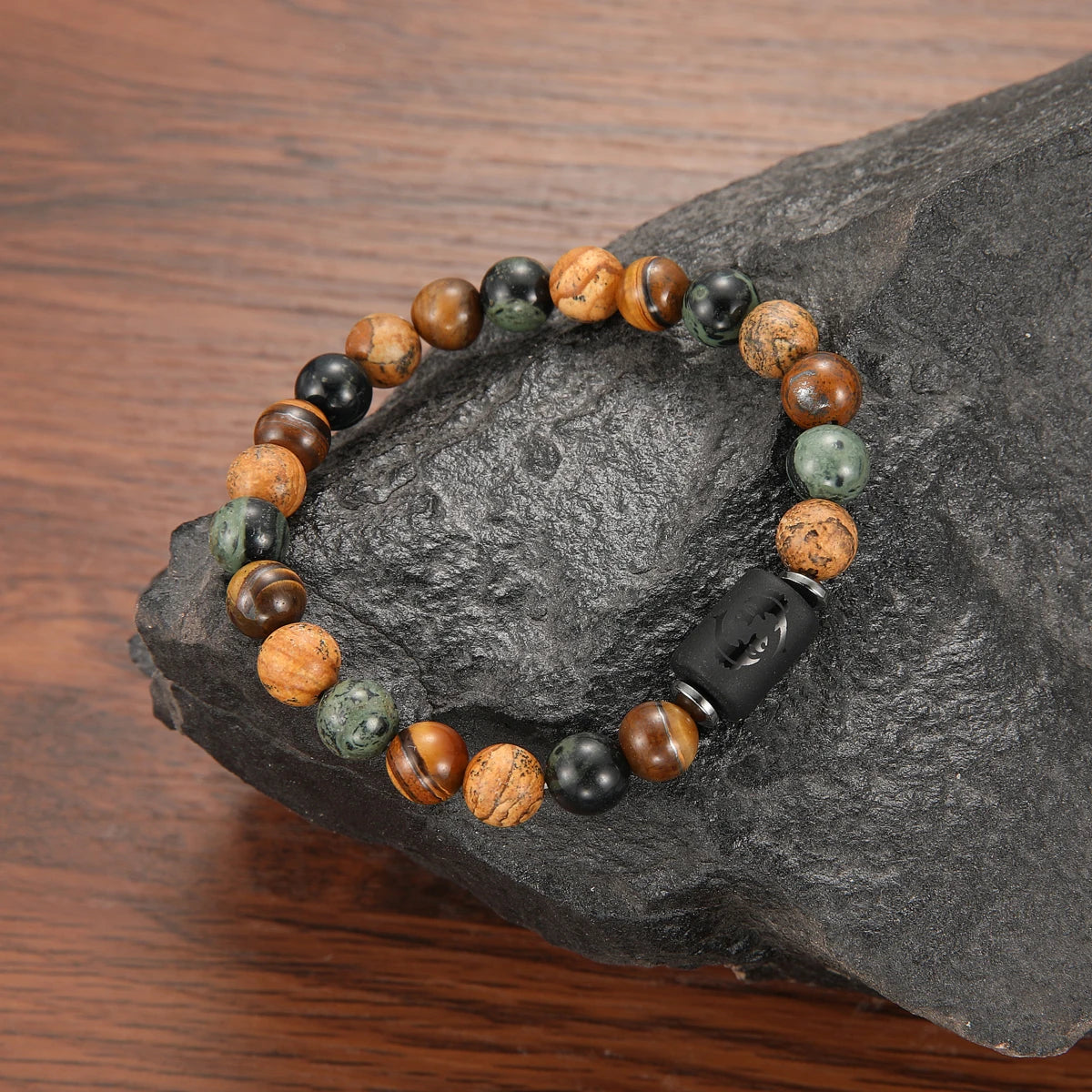 GELANG BATU ALAM MATA HARIO MOTIF 12 ZODIAK UNTUK PRIA | Men's Natural Stone Tiger Eye 12 Constellation Round Beads Bracelet Fashion Jewelry