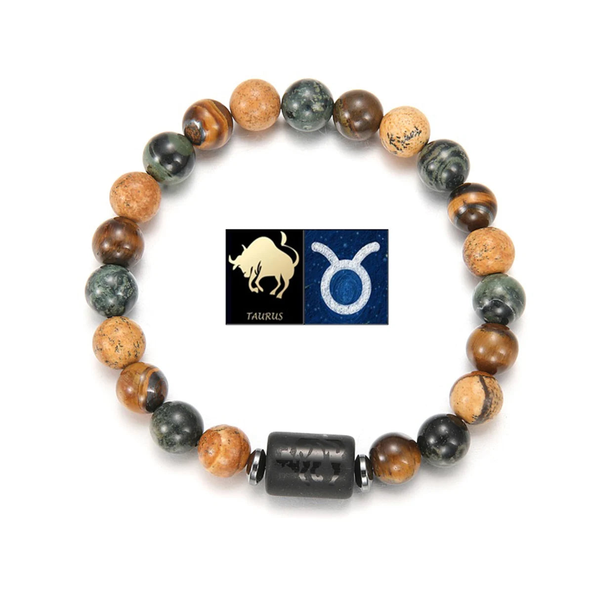 GELANG BATU ALAM MATA HARIO MOTIF 12 ZODIAK UNTUK PRIA | Men's Natural Stone Tiger Eye 12 Constellation Round Beads Bracelet Fashion Jewelry