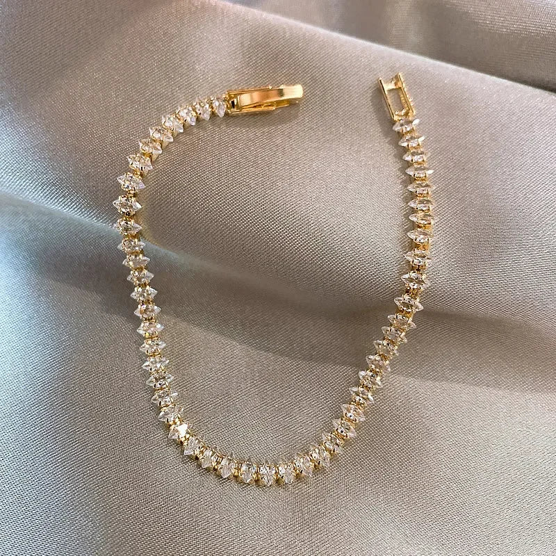 GELANG KRISTAL MEWAH MOTIF GEOMETRIS WANITA PERHIASAN ELEGAN | Women's Luxury Crystal Geometric Chain Bracelet Elegant Fashion Jewelry