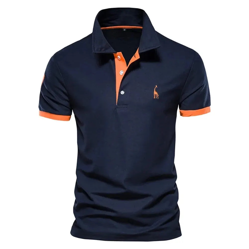 Men Luxury Giraffe Embroidery Polo Shirt Premium Cotton Short Sleeve L-XXL