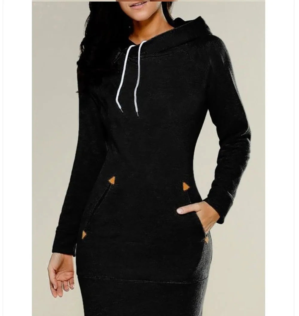GAUN WANITA MODEL SWEATER BERKERUDUNG SANTAI & NYAMAN BAHAN HALUS | Women's Hooded Zipper Pullover Dress Casual Soft Comfortable Daily Wear