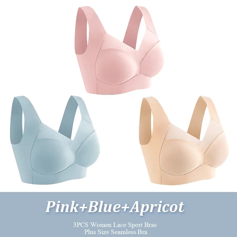 Women Seamless Comfort Bra Set 3 Pcs Wireless Soft Stretch Lingerie L-XXL