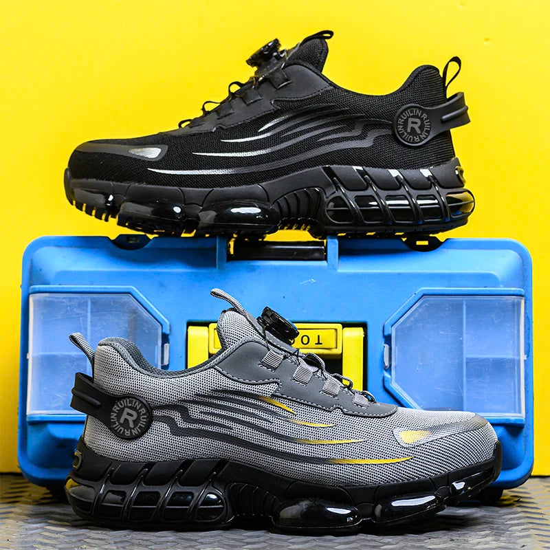 SEPATU PENGAMAN PRIA PREMIUM ANTI PUKUL TAHAN TUSUKAN BAHAN ELASTIS - BERKAH REJEKIMU GROUP