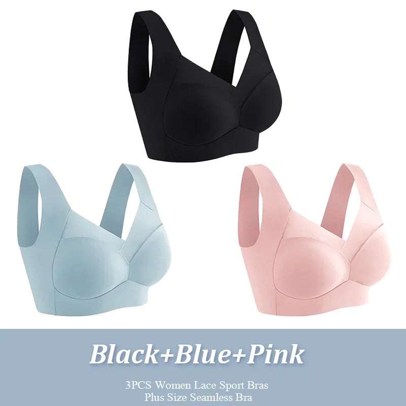Women Seamless Comfort Bra Set 3 Pcs Wireless Soft Stretch Lingerie L-XXL