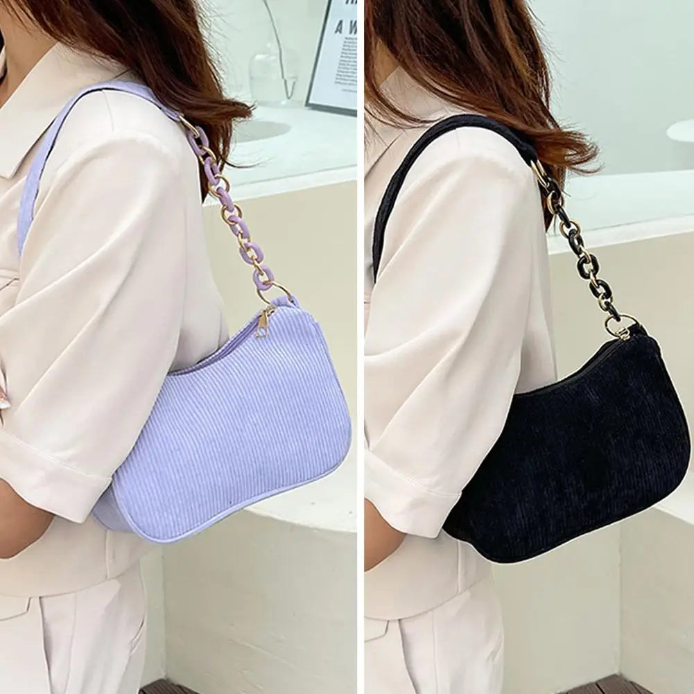 Korean Style Women Corduroy Shoulder Bag Vintage Underarm Handbag 5 Colors