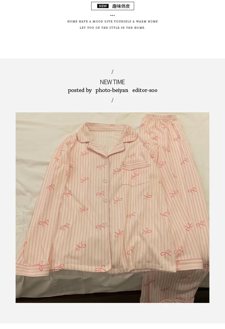 Setelan Baju Tidur Wanita Motif Pita - Bahan Halus Premium