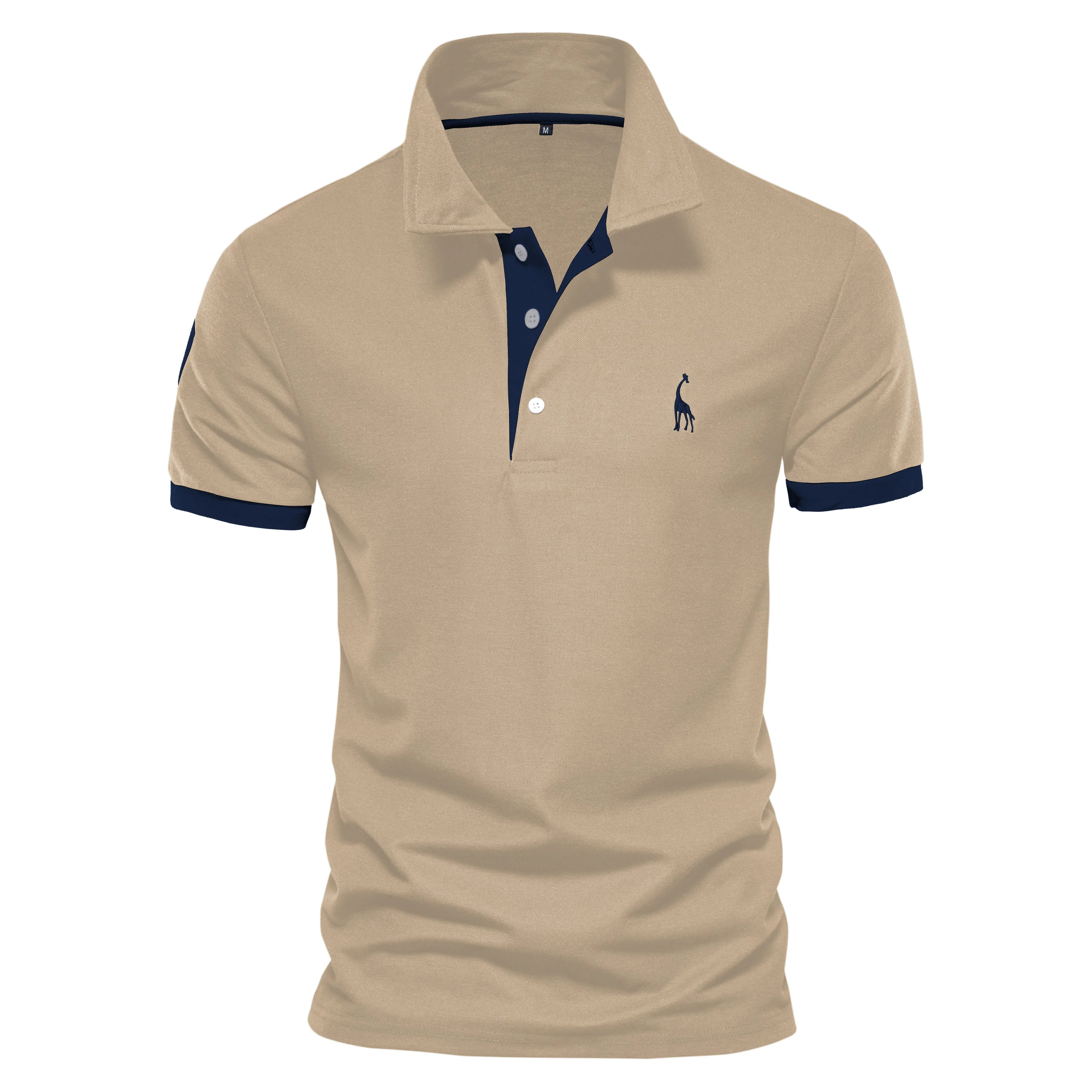 Men Luxury Giraffe Embroidery Polo Shirt Premium Cotton Short Sleeve L-XXL