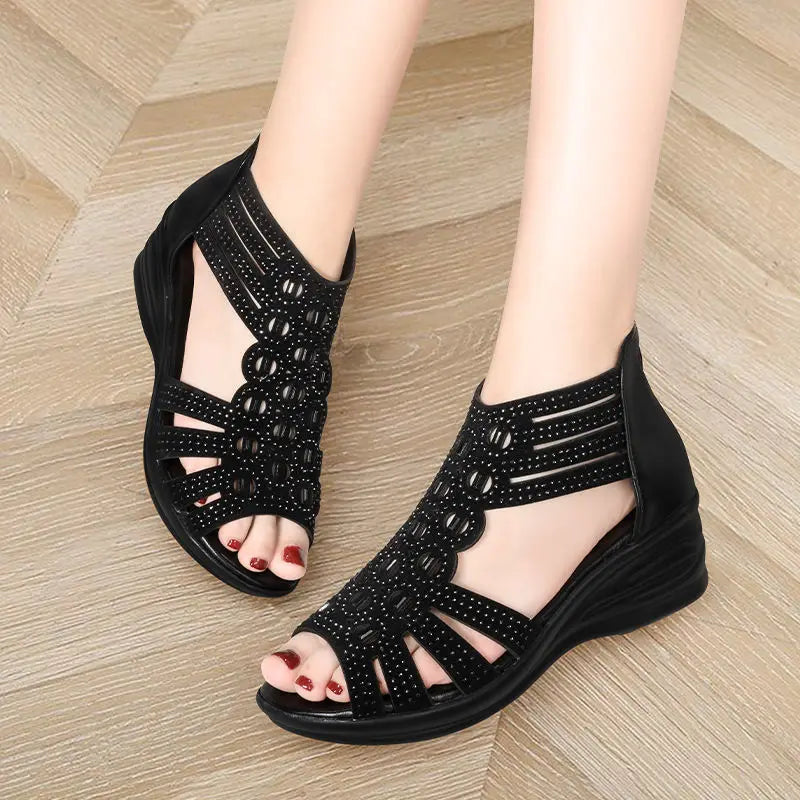 Sandal Wanita Wedge Hak Tebal - Model Anyaman Elegan Nyaman Semua Ukuran