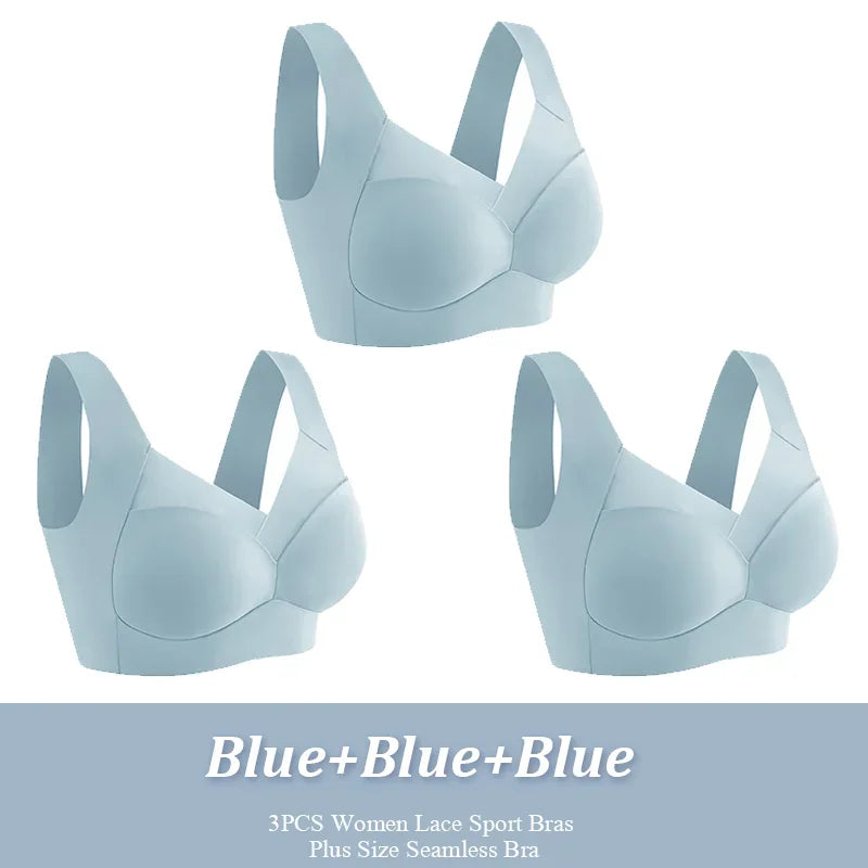 Women Seamless Comfort Bra Set 3 Pcs Wireless Soft Stretch Lingerie L-XXL