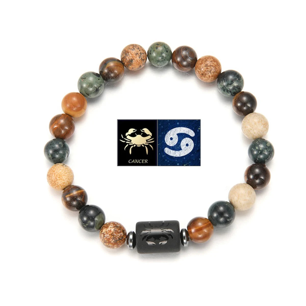 GELANG BATU ALAM MATA HARIO MOTIF 12 ZODIAK UNTUK PRIA | Men's Natural Stone Tiger Eye 12 Constellation Round Beads Bracelet Fashion Jewelry