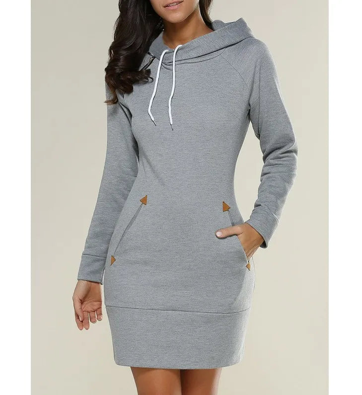 GAUN WANITA MODEL SWEATER BERKERUDUNG SANTAI & NYAMAN BAHAN HALUS | Women's Hooded Zipper Pullover Dress Casual Soft Comfortable Daily Wear
