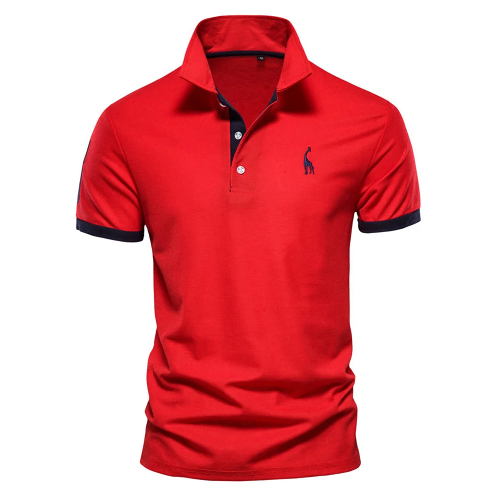 Men Luxury Giraffe Embroidery Polo Shirt Premium Cotton Short Sleeve L-XXL