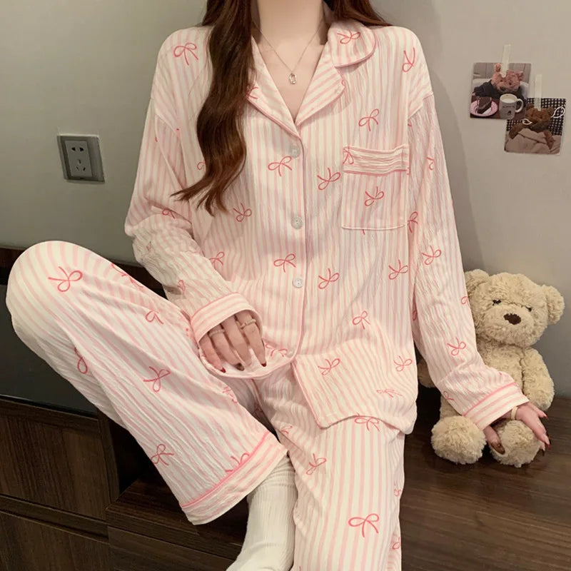 Setelan Baju Tidur Wanita Motif Pita - Bahan Halus Premium
