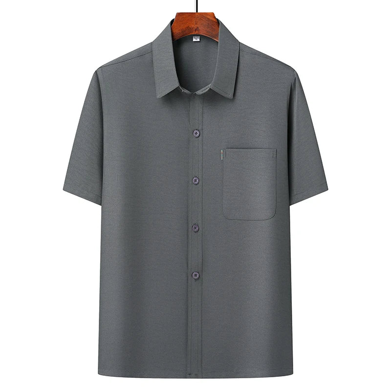(Top + Pants) Summer Leisure All Match Middle-aged and Elderly Dad Men's Fashion Trend Grandpa Loose Lapel Half-sleeve Shirt Set