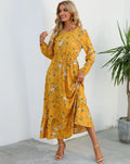 GAUN WANITA MUSLIM MOTIF BUNGA LENGAN PANJANG ELEGAN & SOPAN | Women's Muslim Floral Long Sleeve Dress Elegant O-Neck Ruffles Casual Wear