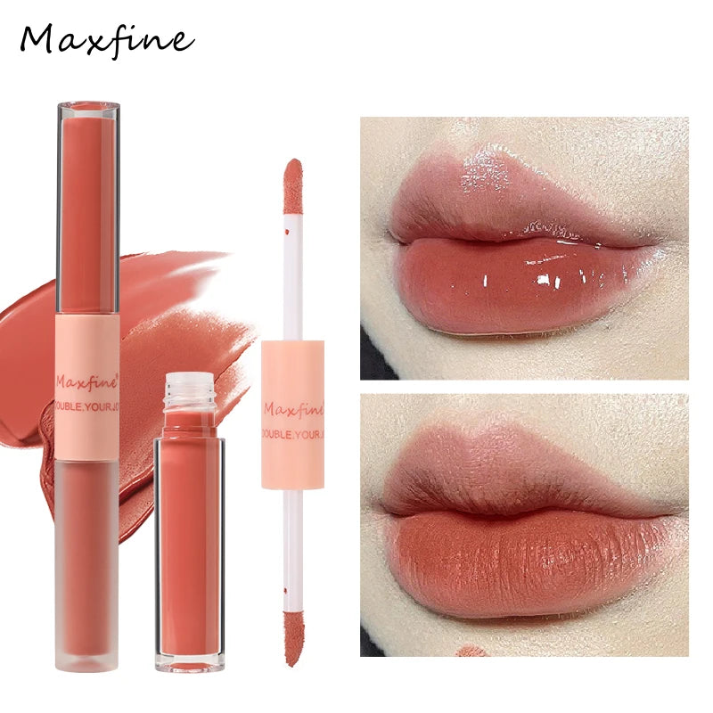LIP GLOSS DUA MUKA KILAP & BELUDU WARNA CANTIK TAHAN LAMA | Double End Lip Glaze Mirror Shine & Matte Velvet Long Lasting Lip Gloss Cosmetics