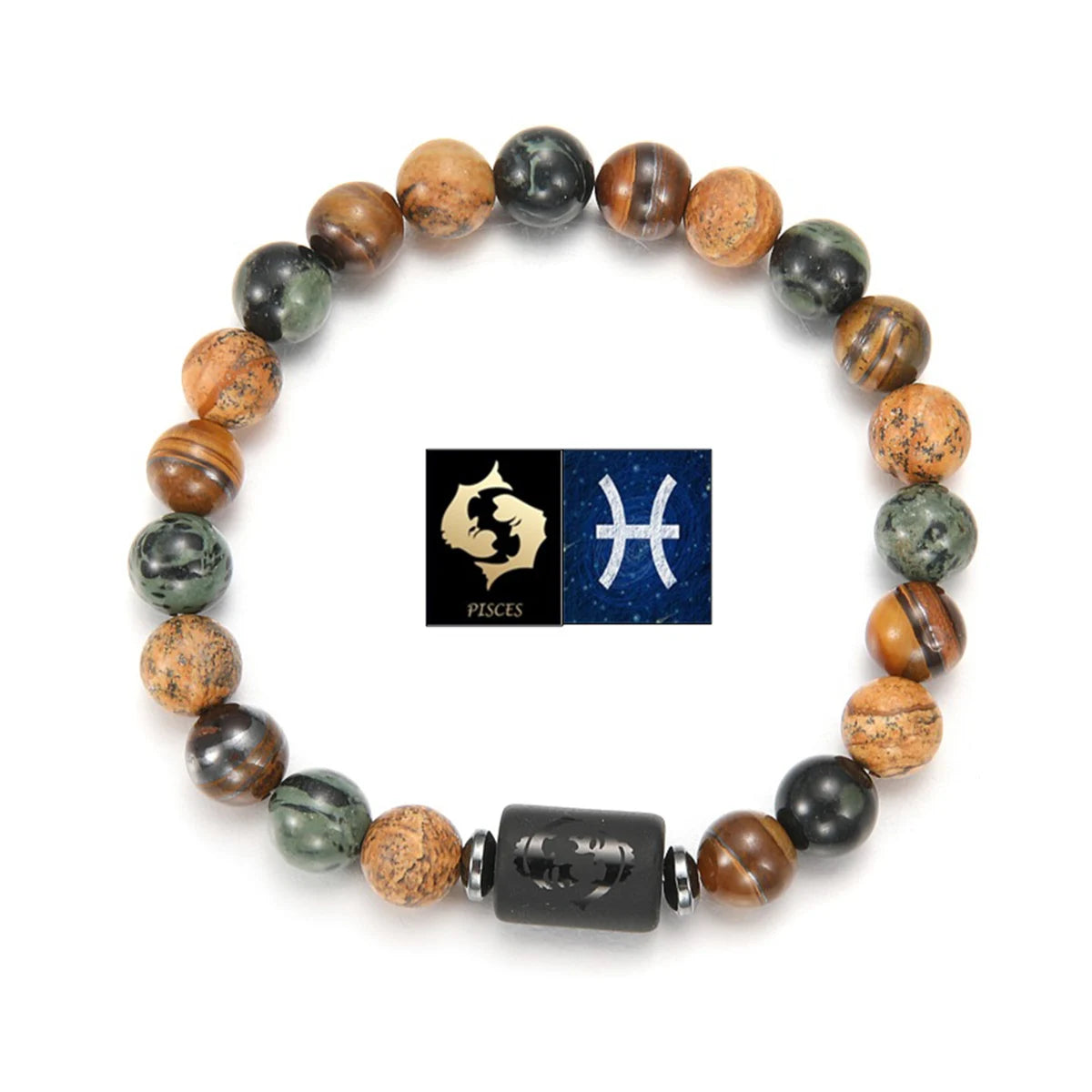 GELANG BATU ALAM MATA HARIO MOTIF 12 ZODIAK UNTUK PRIA | Men's Natural Stone Tiger Eye 12 Constellation Round Beads Bracelet Fashion Jewelry