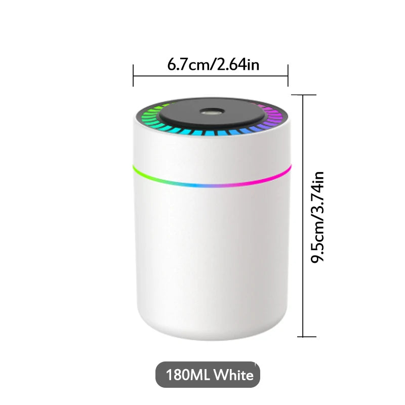 ALAT PELEMBAP UDARA & PENGHARUM RUANGAN PORTABEL 180ML LAMPU WARNA | Ultrasonic 5V USB Humidifier Mist Maker Aroma Diffuser Essential Oil with Colorful LED Light