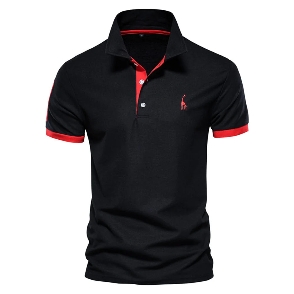 Men Luxury Giraffe Embroidery Polo Shirt Premium Cotton Short Sleeve L-XXL