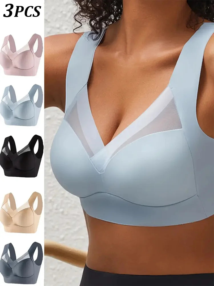 Women Seamless Comfort Bra Set 3 Pcs Wireless Soft Stretch Lingerie L-XXL