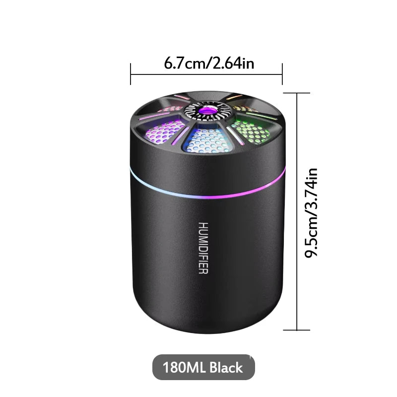 ALAT PELEMBAP UDARA & PENGHARUM RUANGAN PORTABEL 180ML LAMPU WARNA | Ultrasonic 5V USB Humidifier Mist Maker Aroma Diffuser Essential Oil with Colorful LED Light