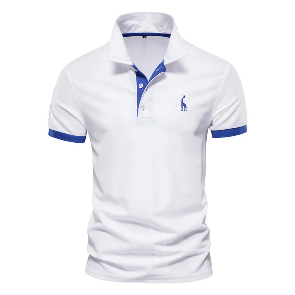 Men Luxury Giraffe Embroidery Polo Shirt Premium Cotton Short Sleeve L-XXL