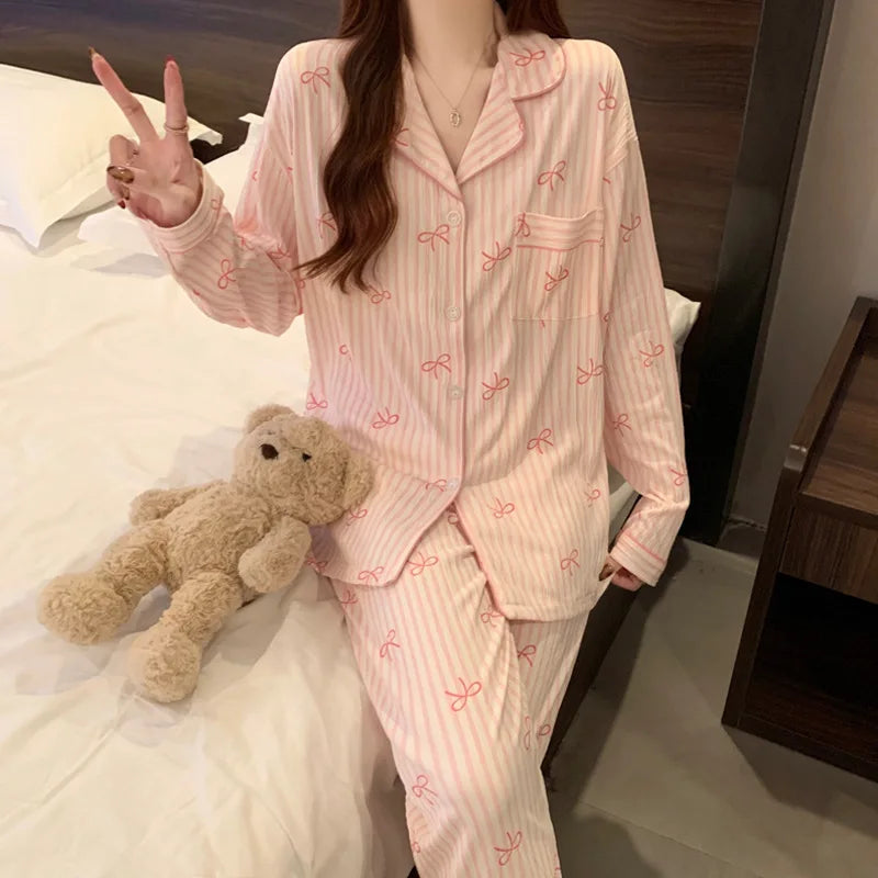 Setelan Baju Tidur Wanita Motif Pita - Bahan Halus Premium