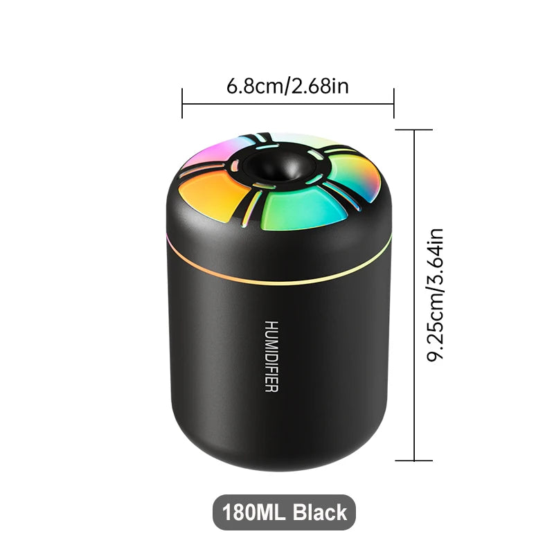 ALAT PELEMBAP UDARA & PENGHARUM RUANGAN PORTABEL 180ML LAMPU WARNA | Ultrasonic 5V USB Humidifier Mist Maker Aroma Diffuser Essential Oil with Colorful LED Light