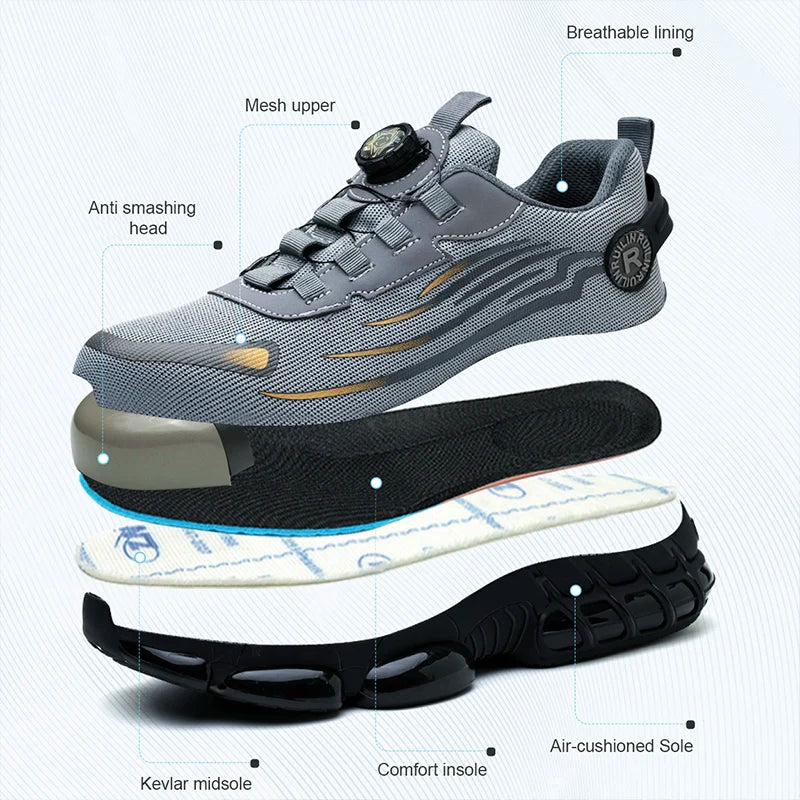 SEPATU PENGAMAN PRIA PREMIUM ANTI PUKUL TAHAN TUSUKAN BAHAN ELASTIS - BERKAH REJEKIMU GROUP