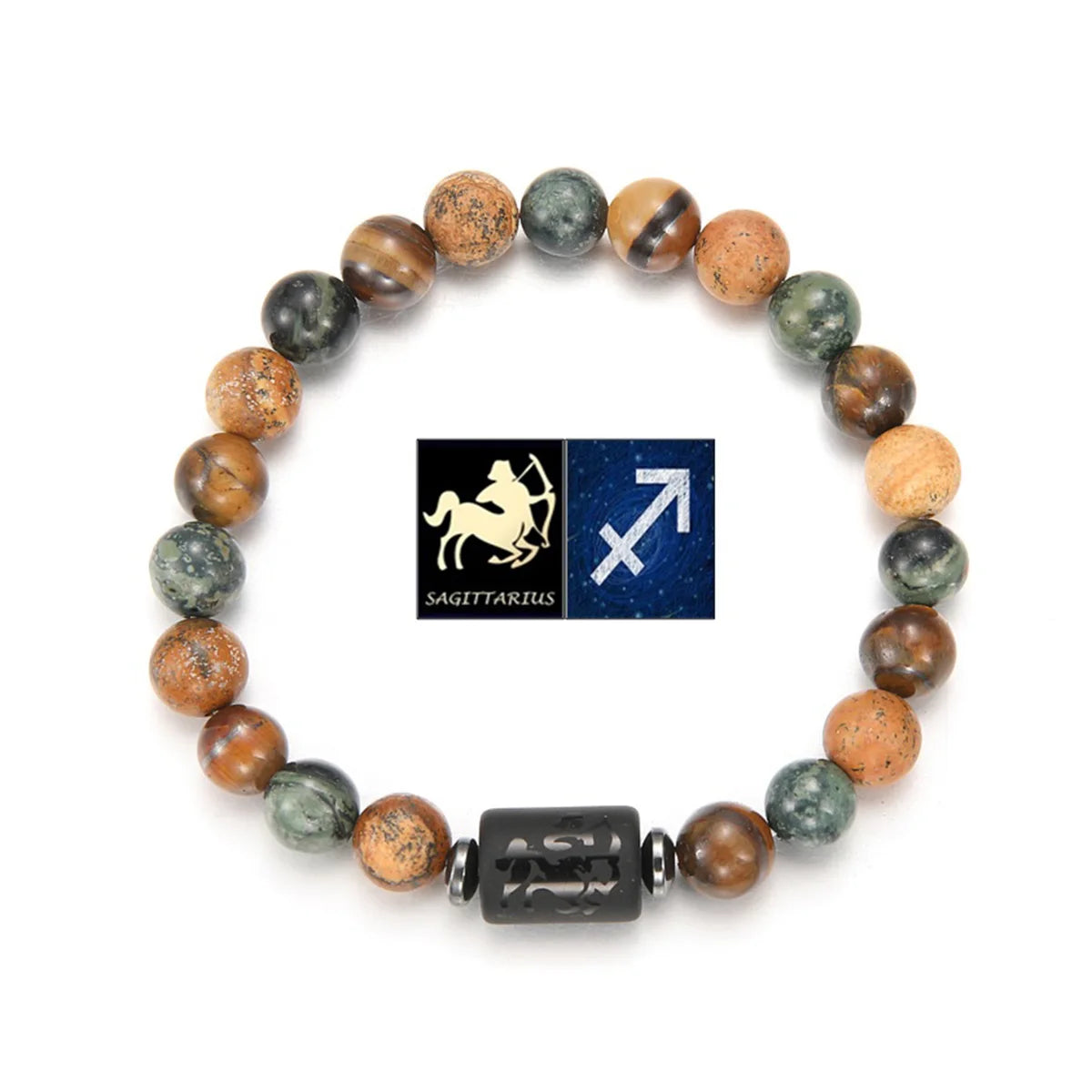 GELANG BATU ALAM MATA HARIO MOTIF 12 ZODIAK UNTUK PRIA | Men's Natural Stone Tiger Eye 12 Constellation Round Beads Bracelet Fashion Jewelry