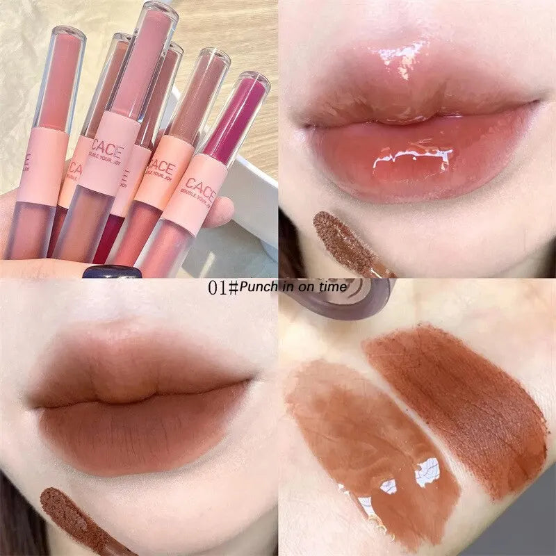 LIP GLOSS DUA MUKA KILAP & BELUDU WARNA CANTIK TAHAN LAMA | Double End Lip Glaze Mirror Shine & Matte Velvet Long Lasting Lip Gloss Cosmetics