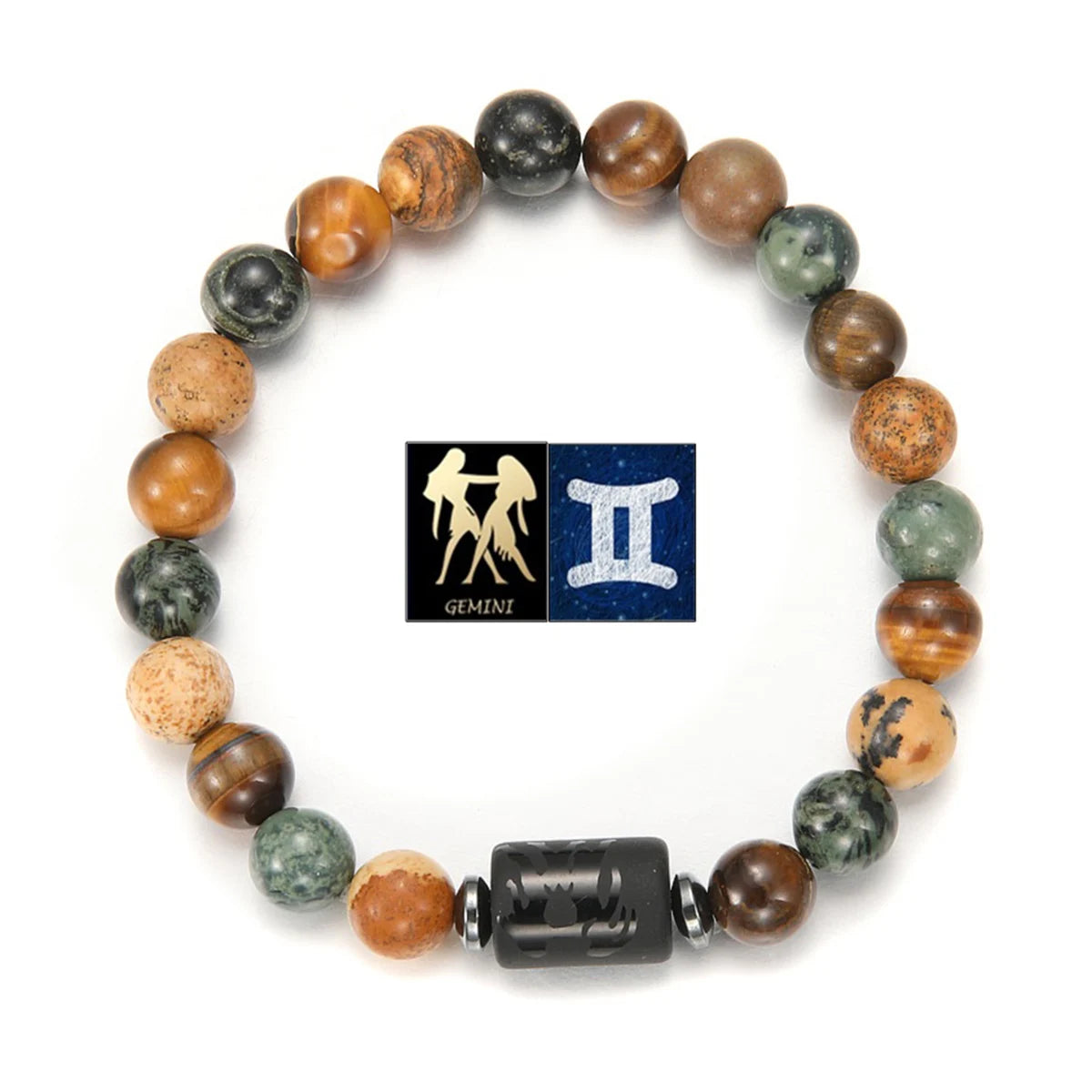GELANG BATU ALAM MATA HARIO MOTIF 12 ZODIAK UNTUK PRIA | Men's Natural Stone Tiger Eye 12 Constellation Round Beads Bracelet Fashion Jewelry