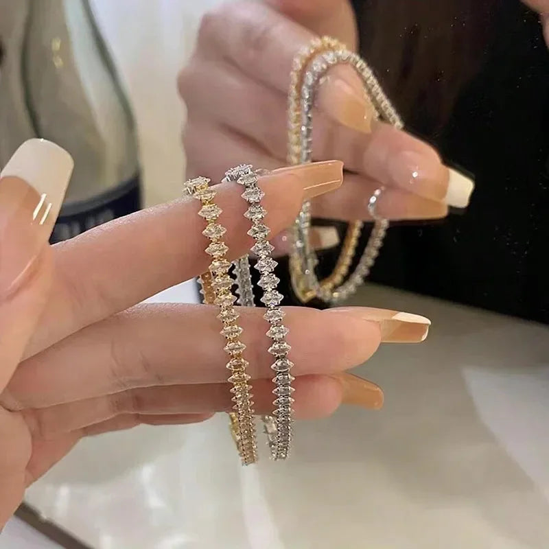GELANG KRISTAL MEWAH MOTIF GEOMETRIS WANITA PERHIASAN ELEGAN | Women's Luxury Crystal Geometric Chain Bracelet Elegant Fashion Jewelry