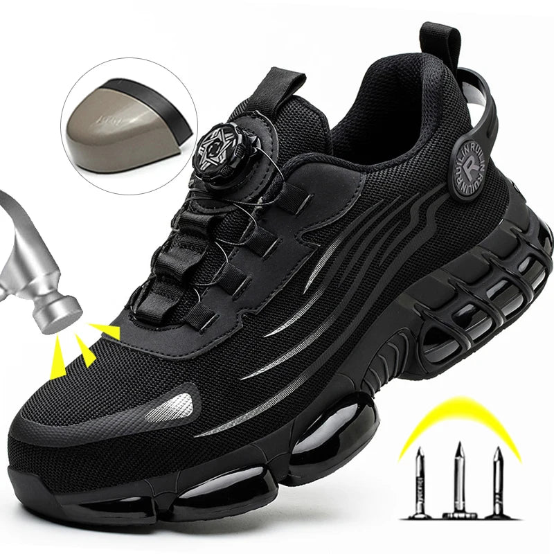 SEPATU PENGAMAN PRIA PREMIUM ANTI PUKUL TAHAN TUSUKAN BAHAN ELASTIS - BERKAH REJEKIMU GROUP