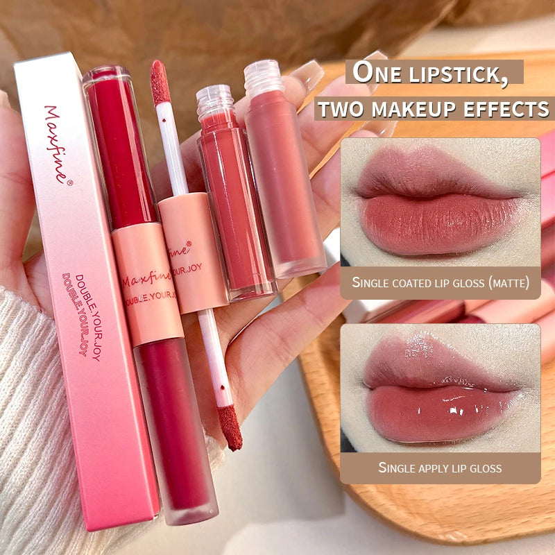 LIP GLOSS DUA MUKA KILAP & BELUDU WARNA CANTIK TAHAN LAMA | Double End Lip Glaze Mirror Shine & Matte Velvet Long Lasting Lip Gloss Cosmetics
