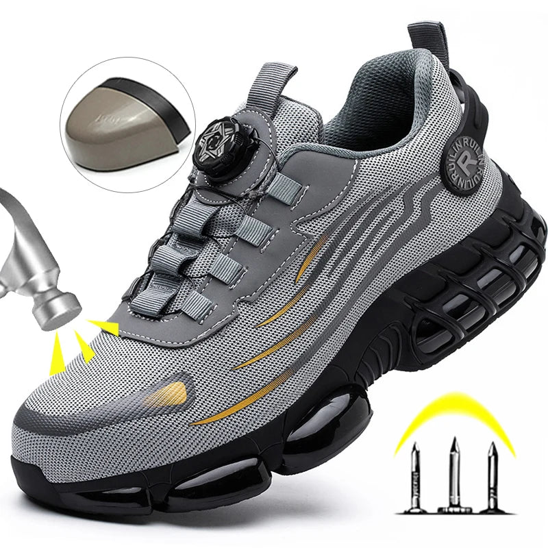 SEPATU PENGAMAN PRIA PREMIUM ANTI PUKUL TAHAN TUSUKAN BAHAN ELASTIS - BERKAH REJEKIMU GROUP