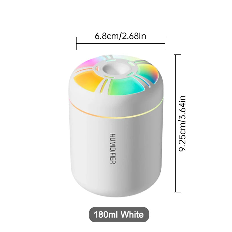 ALAT PELEMBAP UDARA & PENGHARUM RUANGAN PORTABEL 180ML LAMPU WARNA | Ultrasonic 5V USB Humidifier Mist Maker Aroma Diffuser Essential Oil with Colorful LED Light