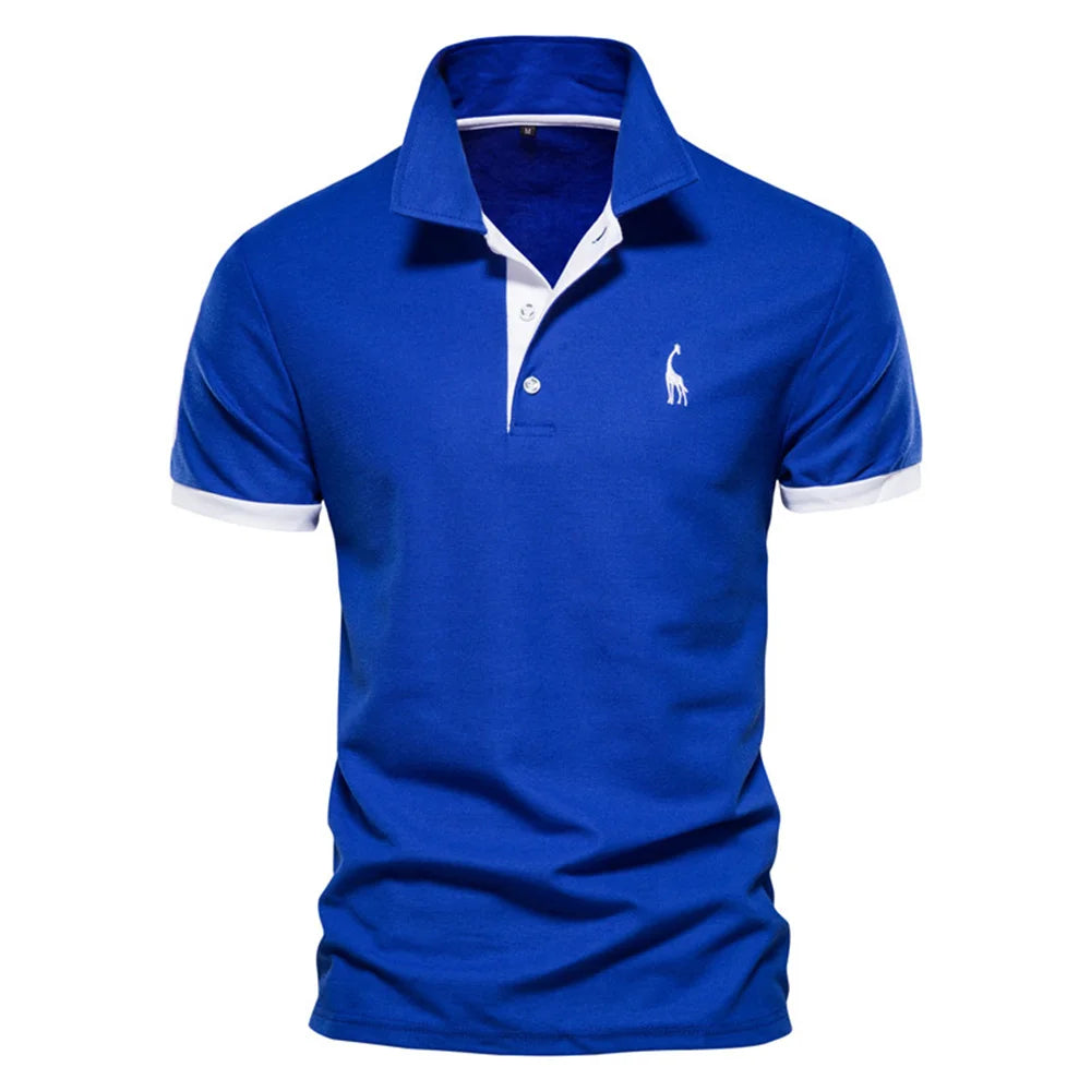 Men Luxury Giraffe Embroidery Polo Shirt Premium Cotton Short Sleeve L-XXL