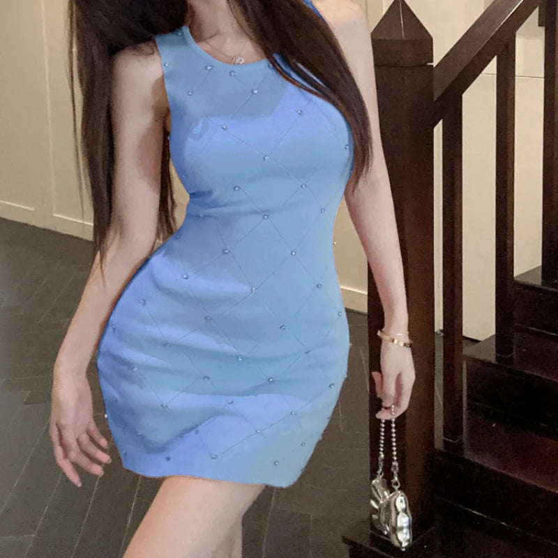 GAUN PENDEK RAJUT WANITA TANPA LENGAN MODEL RAMPING ELEGAN & SEKSI | Women's Slim Fit Elastic Knitted Sleeveless Mini Dress Casual Elegant Party Daily Wear