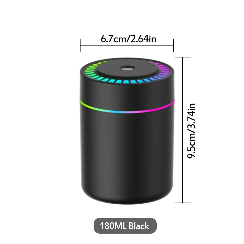 ALAT PELEMBAP UDARA & PENGHARUM RUANGAN PORTABEL 180ML LAMPU WARNA | Ultrasonic 5V USB Humidifier Mist Maker Aroma Diffuser Essential Oil with Colorful LED Light