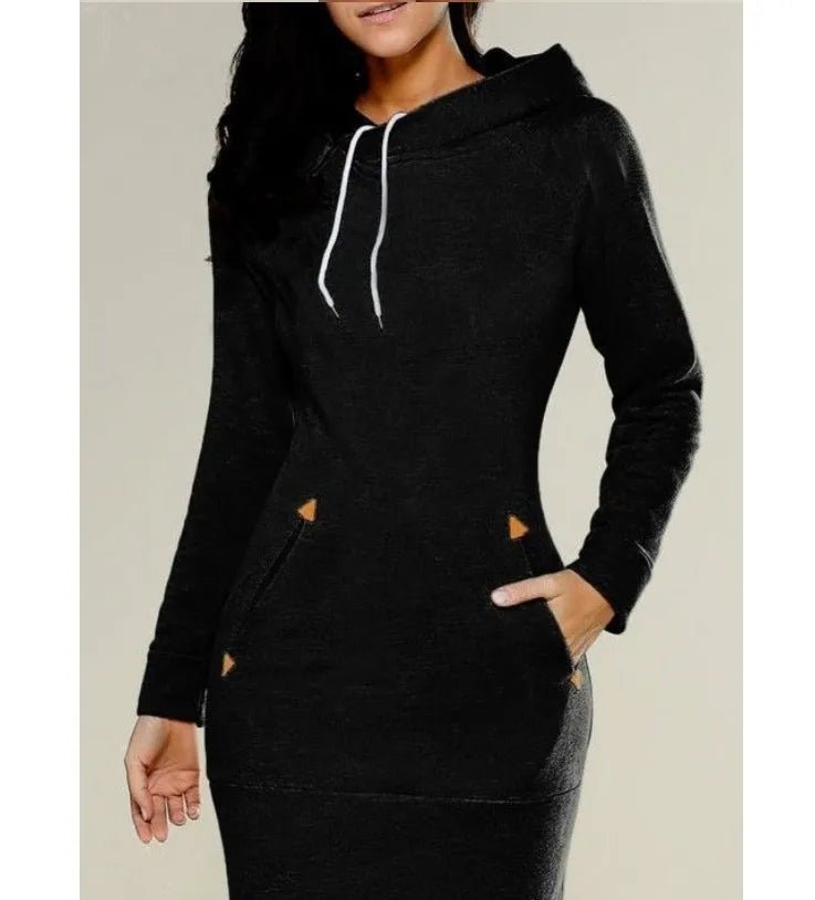 GAUN WANITA MODEL SWEATER BERKERUDUNG SANTAI & NYAMAN BAHAN HALUS | Women's Hooded Zipper Pullover Dress Casual Soft Comfortable Daily Wear