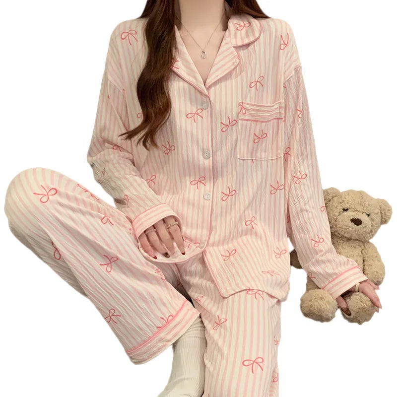 Setelan Baju Tidur Wanita Motif Pita - Bahan Halus Premium
