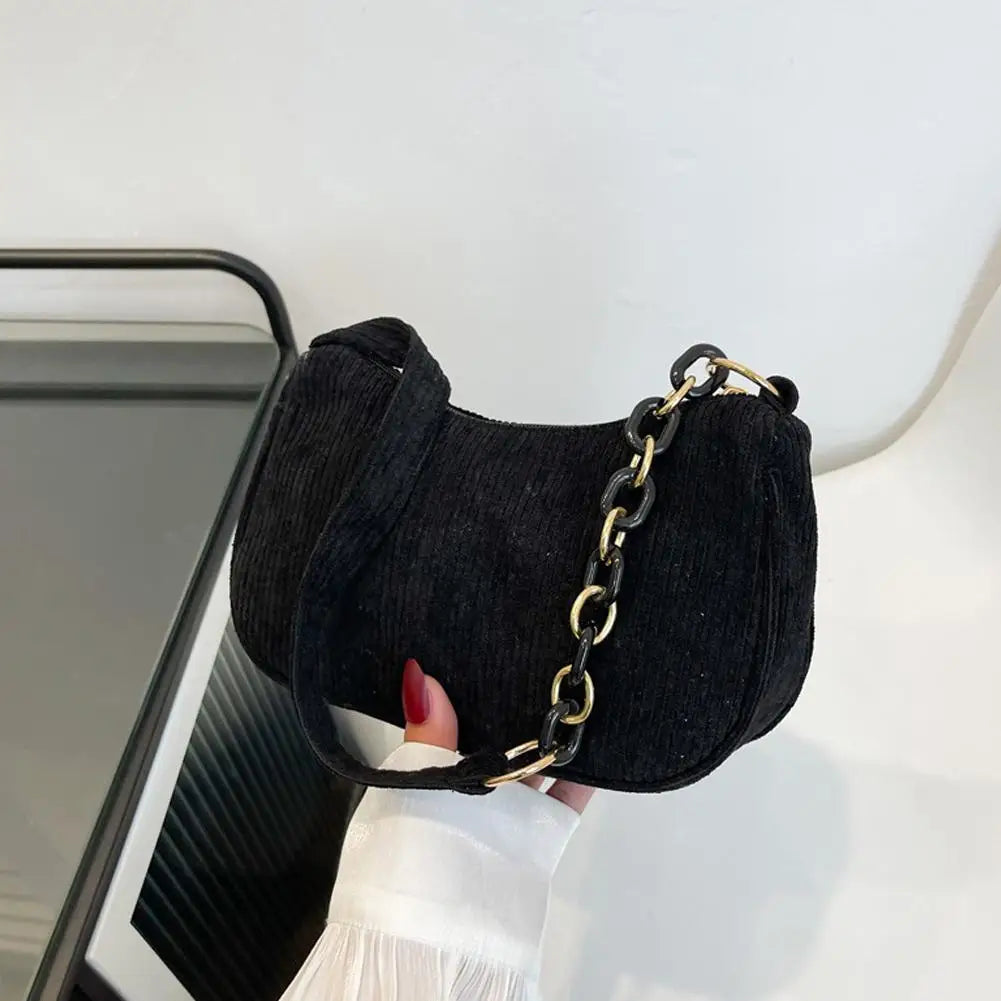Korean Style Women Corduroy Shoulder Bag Vintage Underarm Handbag 5 Colors