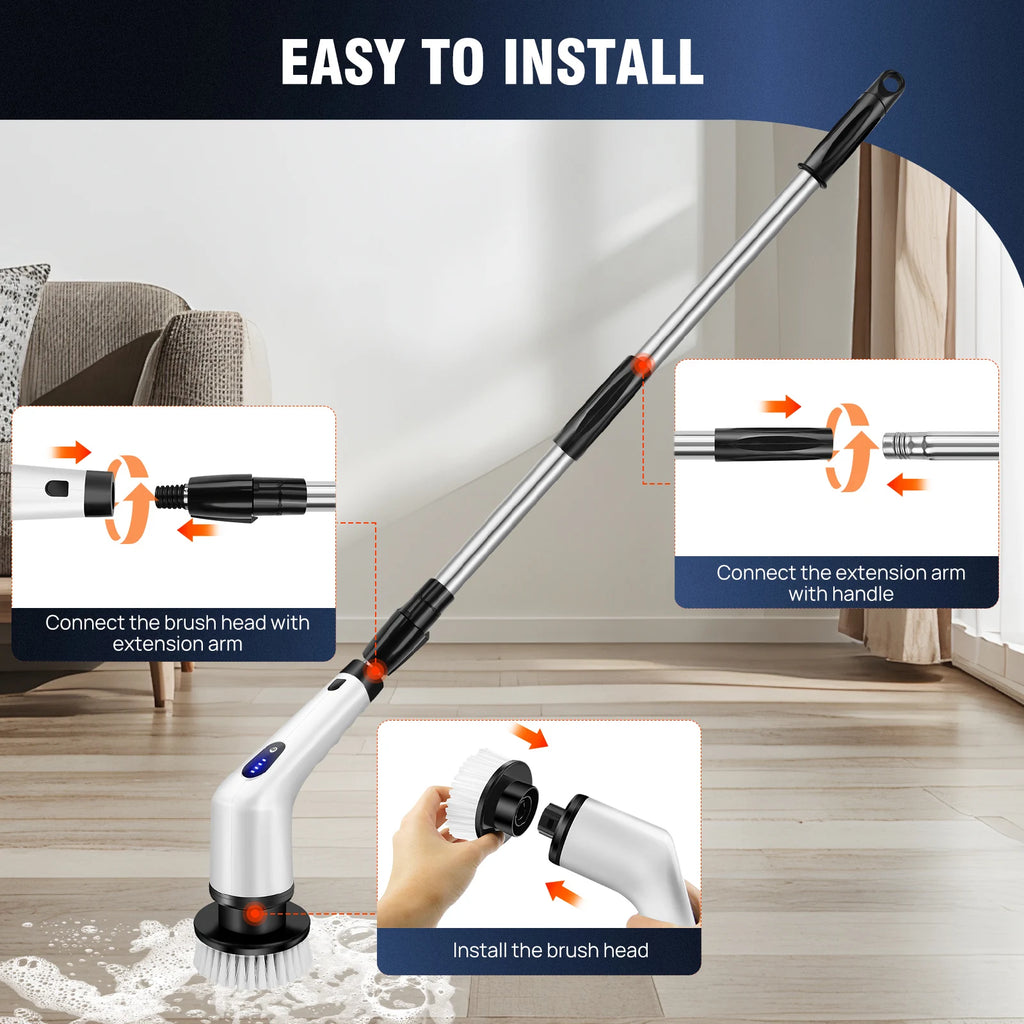 SIKAT PEMBERSIH ELEKTRIK TANPA KABEL 10 DALAM 1 SERBAGUNA | Multifunctional Cordless Electric Spin Scrubber with Long Handle & Replaceable Brushes