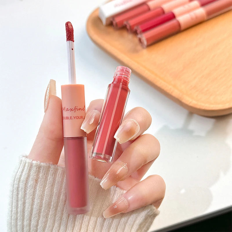 LIP GLOSS DUA MUKA KILAP & BELUDU WARNA CANTIK TAHAN LAMA | Double End Lip Glaze Mirror Shine & Matte Velvet Long Lasting Lip Gloss Cosmetics