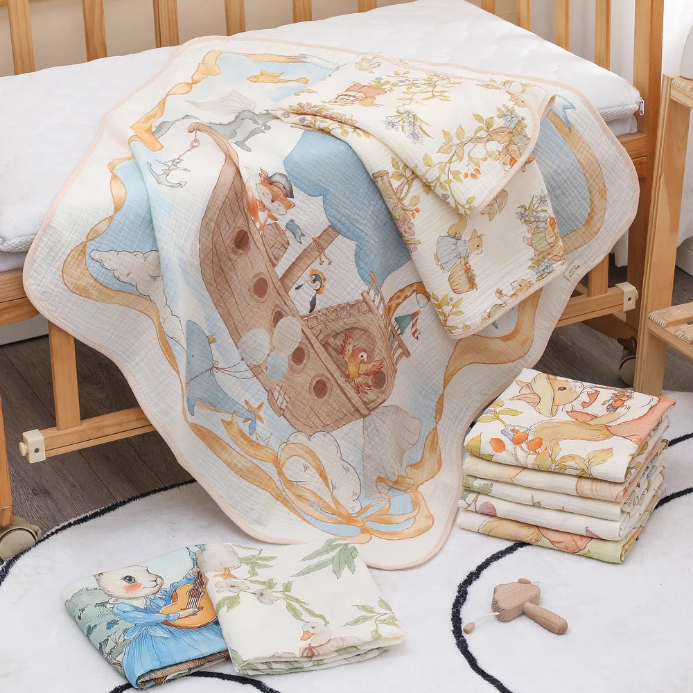 SELIMUT & HANDUK BAYI BAHAN KATUN HALUS MOTIF LUCU ELEGAN | Newborn Baby Pure Cotton Soft Blanket & Bath Towel Assorted Cute Design