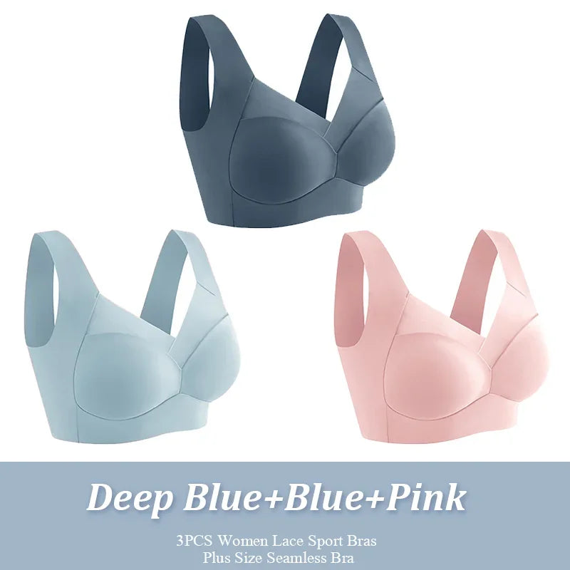 Women Seamless Comfort Bra Set 3 Pcs Wireless Soft Stretch Lingerie L-XXL